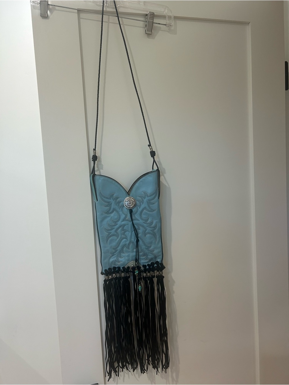 Western Boot Crossbody Bag with Fringe and Concho Detail
